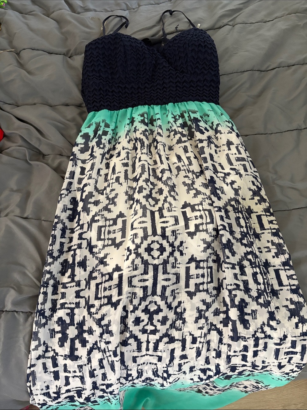 Navy and Mint Patterned Maxi Skirt Dress - Brand Unspecified